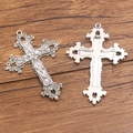Set of 2 vintage silver hollow cross charms in zinc alloy for DIY jewelry and crafts - European Relief Hollow Cross (No. 3)