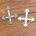 Gothic silver zinc alloy hollow cross pendant with star design and brushed metal back - Gothic Style Patterned Cross (No. 4)