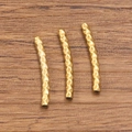 Three golden stainless steel textured curved tube beads for DIY jewelry making - Medium (2X20mm) / Gold