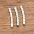 Three curved silver stainless steel tube beads with geometric embossed texture for DIY jewelry - Large (2X25mm) / Steel