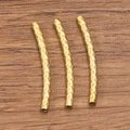 Three golden stainless steel curved tube beads with diamond texture for DIY jewelry making - Thick (3X25mm) / Gold