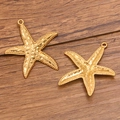 Set of two gold plated starfish charms in 304 stainless steel with textured finish - 37x41mm / Style 2 Gold