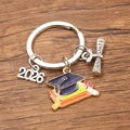 2026 Graduation Keychain with colorful mortarboard cap and engraved Graduate scroll charm - Style 10 (21X26mm)