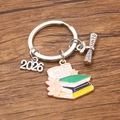 Personalized 2026 graduation keychain with colorful enamel books and scroll pendant - Style 11 (28X28mm)