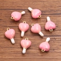 Pink and white heart-shaped alloy enamel charms with gold rings for DIY jewelry making - Pink Heart