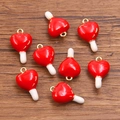 DIY red heart charms with gold loops and white cylinders for jewelry making - Red Heart