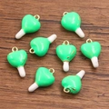 Green and white enamel heart charm with gold metal base for DIY jewelry making - Green Heart