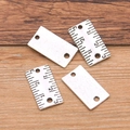 Set of 4 vintage silver alloy ruler charms with scale engraving for jewelry making - Antique Silver