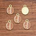 Gouden KC legering koffieboon bedels met mokka emaille en lijntekening kunst - 1 stuk / Lichte Koffieboon (10x15mm 0.4g)