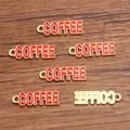 DIY KC goud en rode emaille koffie bedeltje voor het maken van sieraden en accessoires - 1 stuk / Koffie Rood (7x22mm 0.6g)