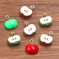 3D apple charms in red and green enamel with golden finish for DIY jewelry - Random Mixed Apple