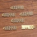 KC gold plated coffee letter pendant with brown enamel for DIY jewelry making - 1 Piece / Coffee Black (7x22mm 0.6g)