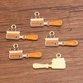 Golden alloy coffee portafilter charms with enamel drip finish for DIY jewelry - 1 Piece / Coffee Tamper (13x26mm 0.7g)