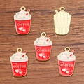 DIY coffee cup charms in KC gold with red enamel finish for jewelry making - 1 Piece / Coffee Red Cup (14x24mm 1g)