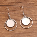Minimalist silver stainless steel fishhook earrings with double round bezel tray for DIY - Round / 12mm / Silver