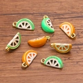 DIY colorful alloy fruit pendants in orange and lime designs with gold metal finish - Random Mixed Orange