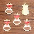 Red and white enamel pour-over coffee pot alloy pendant charms for DIY jewelry - 1 Piece / Coffee Drip Pot (15x25mm 1.3g)