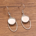DIY silver stainless steel earring hooks with 12mm round tray and geometric frame - Oval / 12mm / Silver
