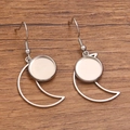 DIY silver stainless steel crescent moon bezel setting earring hooks for jewelry making - Moon / 12mm / Silver