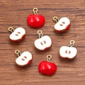 DIY apple-shaped enamel charms with gold alloy edges and fruit detail pendants - Red Apple