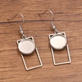 Silver geometric stainless steel DIY earring hooks with 12mm round bezel trays - Rectangle / 12mm / Silver