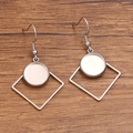 Silver geometric earrings with round bezel and square frame on a dark wooden surface - Square / 12mm / Silver