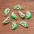 Green lime slice charms in alloy with gold finish for DIY jewelry making - Green Lemon Slice
