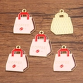 Pink coffee bag charm in KC gold alloy with drip oil finish for DIY jewelry - 1 Piece / Coffee Bag (21x26mm 1.5g)