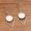 DIY silver stainless steel earrings with round tray and geometric rhombus frame - Diamond / 12mm / Silver