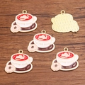 Enamel coffee cup and donut alloy charms for DIY jewelry making in KC gold finish - 1 Piece / Coffee (22x24mm 1.6g)