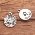 Retro silver Leo zodiac alloy pendant charms with lion and star motifs for DIY jewelry - Antique Silver - Leo