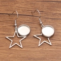 Silver hollow star and round bezel charm earring hooks for DIY jewelry making - Pentagram / 12mm / Silver