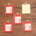 DIY KC gold coffee menu charm pendant with red enamel frame and pink background - 1 Piece / Coffee Menu (18x27mm 1.9g)