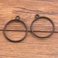 Set of two circular black electroplated alloy pendants for DIY jewelry making - Round