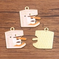 Pink enamel coffee machine charm with gold metal edges for DIY jewelry making - 1 Piece / Coffee Machine (24x27mm 1.9g)