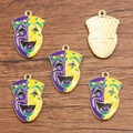 DIY colorful masquerade mask pendants with KC gold plating for carnival jewelry making - No.12 Yellow Purple Drama Mask Pendant