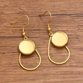 Golden stainless steel fishhook earrings with teardrop frames and round DIY trays - Teardrop / 12mm / Gold