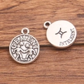 Retro silver Gemini zodiac charm with embossed figures and intelligent engraving - Antique Silver - Gemini