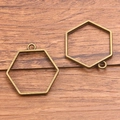 Set of two vintage bronze hexagonal alloy frames for DIY jewelry and resin pendants - Hexagon