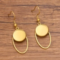 Golden stainless steel geometric DIY earring hooks with round base and oval hollow pendant - Oval / 12mm / Gold