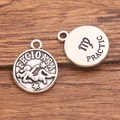 Silver zodiac Virgo coin charm showing front FECIOARA and back PRACTIC detail - Antique Silver - Virgo