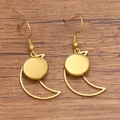 Golden crescent and round bezel hook earrings DIY stainless steel jewelry component - Moon / 12mm / Gold