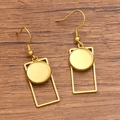 Golden rectangular geometric earrings with circular DIY bezel trays and earring hooks - Rectangle / 12mm / Gold