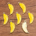 DIY feather pendant with yellow enamel oil dripping finish on a KC gold alloy base - No.15 Yellow Feather Pendant