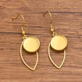 Golden stainless steel 12mm round earring base with hollow leaf pendant DIY craft set - Eye Shape / 12mm / Gold