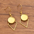 Golden geometric DIY earring hooks with round base and hollow diamond frames - Diamond / 12mm / Gold