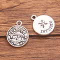 Vintage silver alloy Pisces zodiac charm pendant with intuitive text for DIY jewelry - Antique Silver - Pisces