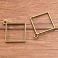Two square hollow alloy pendants in antique bronze finish for DIY jewelry making - Small Cube