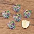 Set of six Mardi Gras theatrical mask pendants in glitter purple, green and gold enamel - No.3 Classic Mardi Gras Mask Pendant