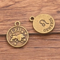 Vintage bronze Leo zodiac coin charm for DIY bracelets with detailed lion engraving - Antique Bronze - Leo
